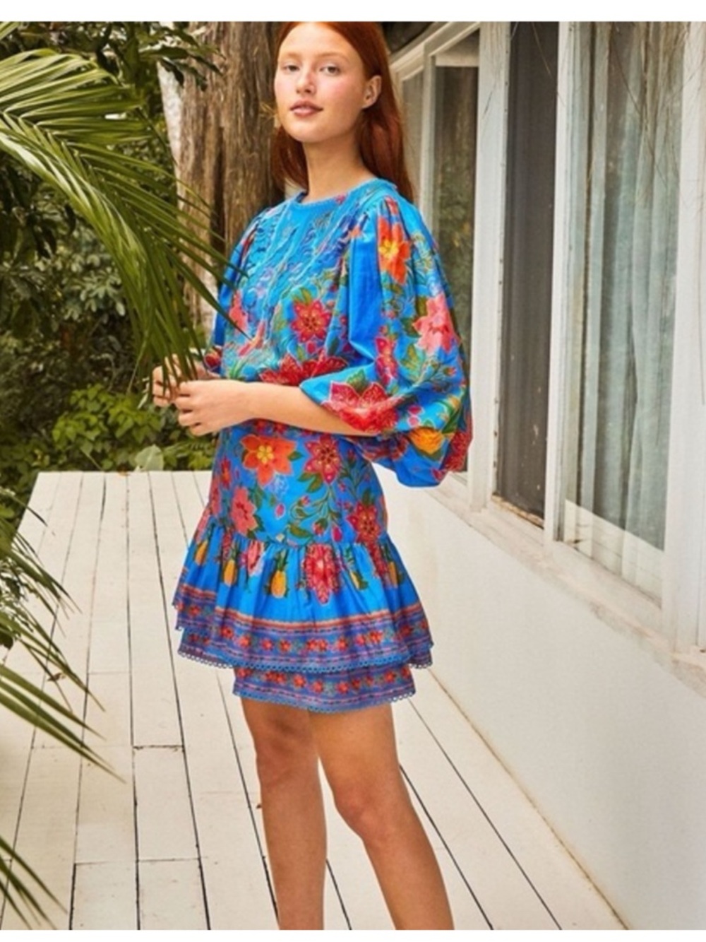 FARM Rio Blue Tropical Tapestry Tiered Mini Skirt NWT